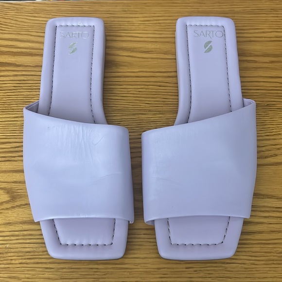 ☁️ Franco Sarto Womens Lavender Leather Square Toe Slide Sandals Shoes - Picture 3 of 8